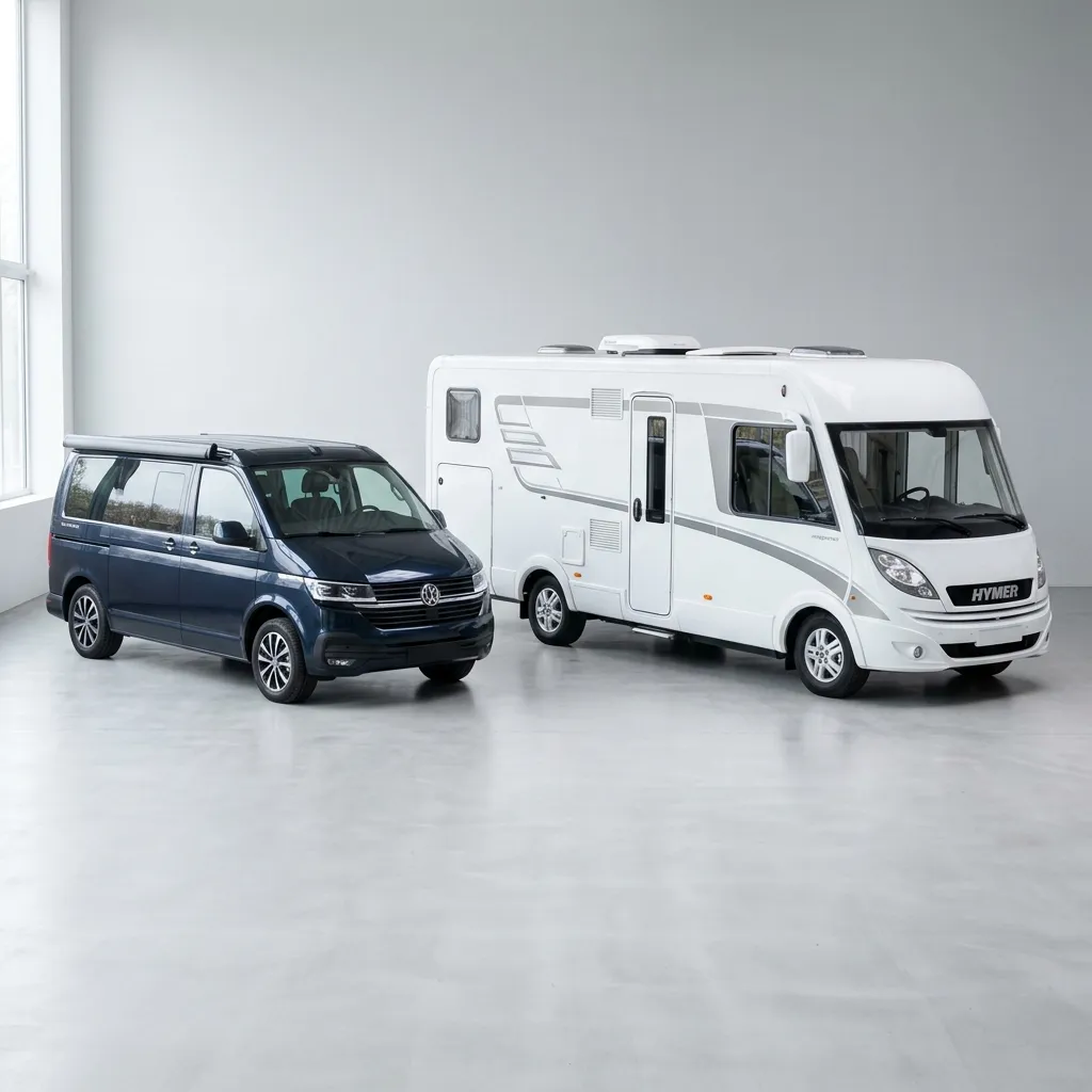Campervan und klassisches Wohnmobil nebeneinander – Unterschiede bei der Versicherung im Vergleich