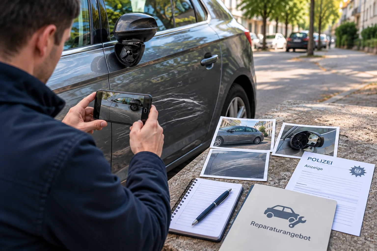Vandalismusschaden am Auto fotografieren und für Polizei und Versicherung dokumentieren